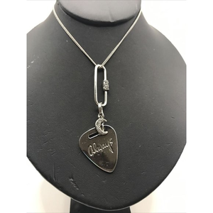 Guitar Pick Charm Signed‎ Always Moon Pave Black Crystals RM Chain 32"  Necklace
